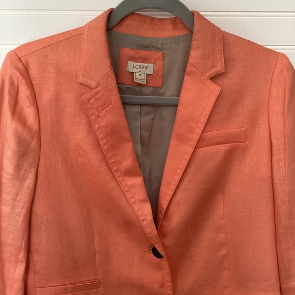 J.Crew Women's Orange Schoolboy Front Two Button size 6 100% Linen - Picture 6 of 12
